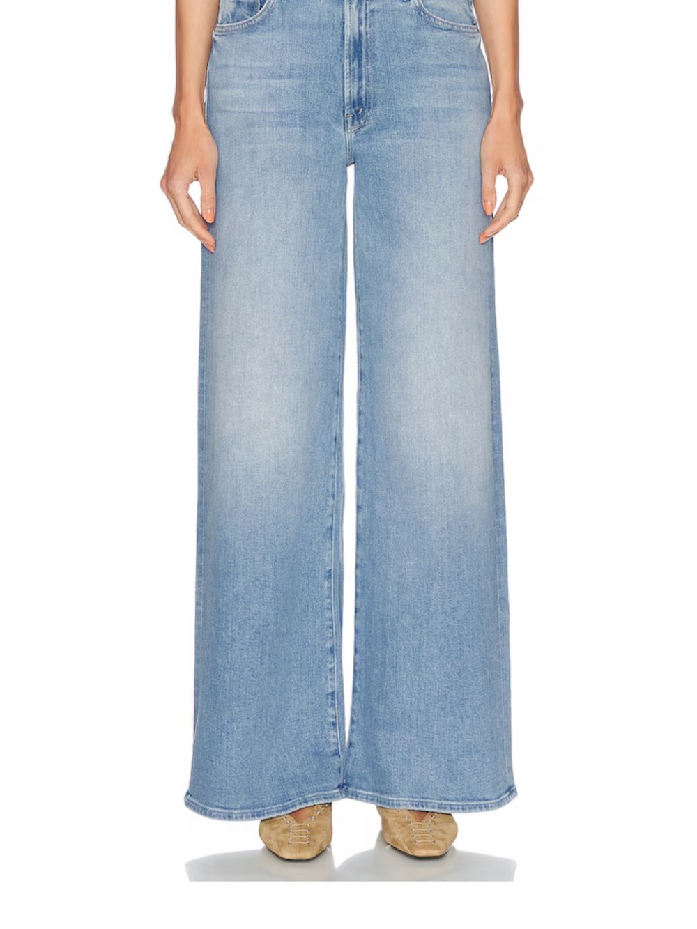 MOTHER Light Blue High-Rise Wide Leg Jeans - Ditched Roller Zip Sneakers